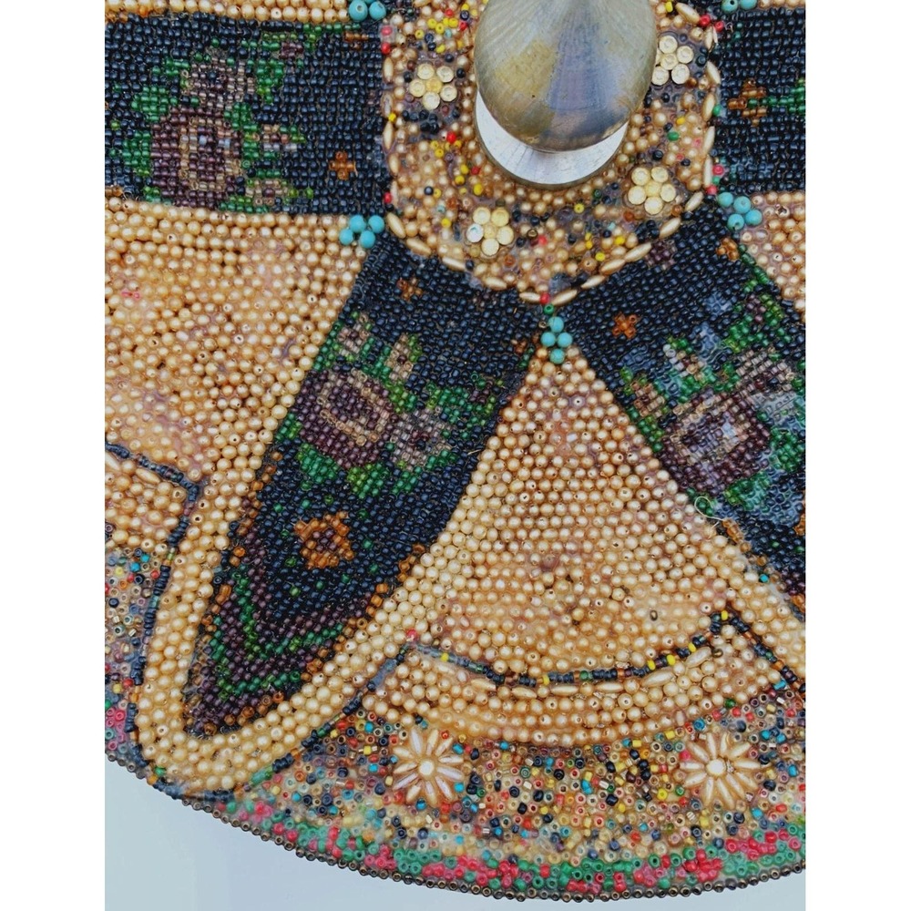 Vintage Beaded Tramp Art Bowl – Jeweled Mosaic, Spindle Handle, 1920s-1950s - Picture 5 of 16